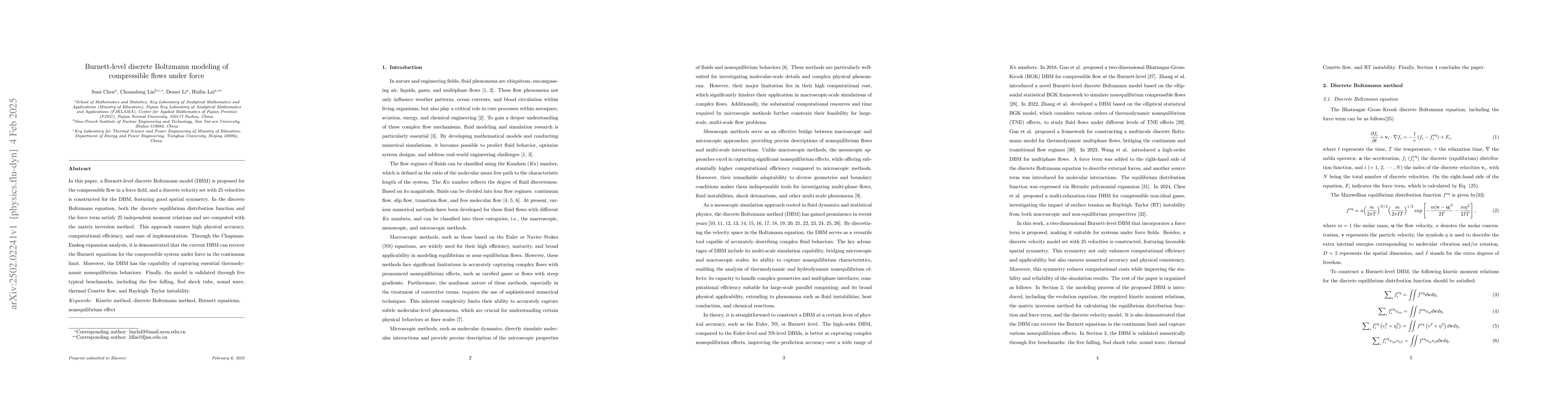 Thumbnail for Burnett-level discrete Boltzmann modeling of compressible flows under
  force