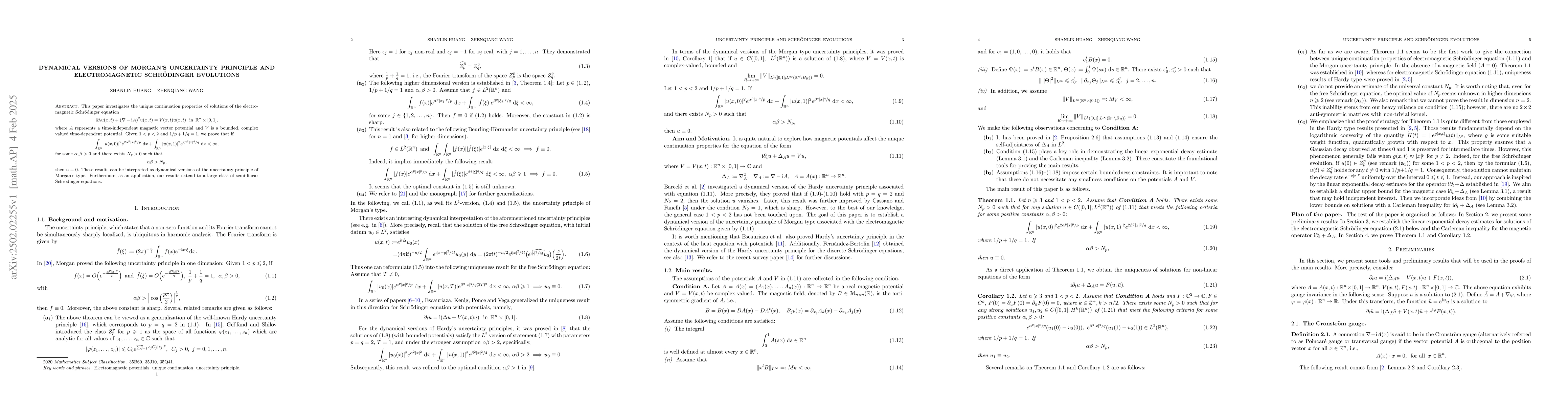 Thumbnail for Dynamical versions of Morgan's Uncertainty Principle and Electromagnetic
  Schrödinger Evolutions