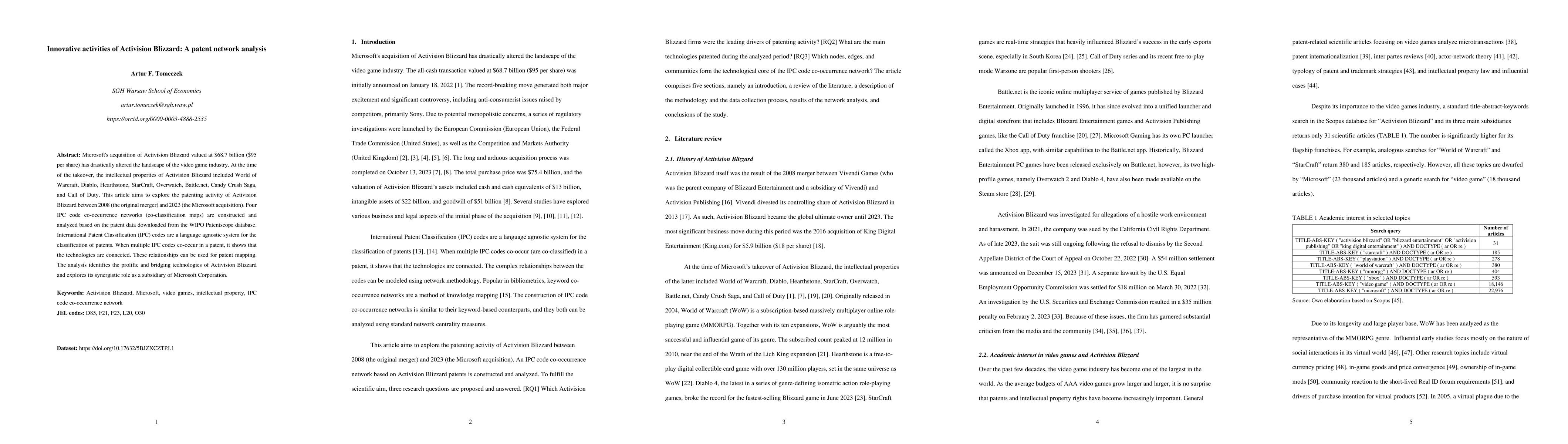 Thumbnail for Innovative activities of Activision Blizzard: A patent network analysis