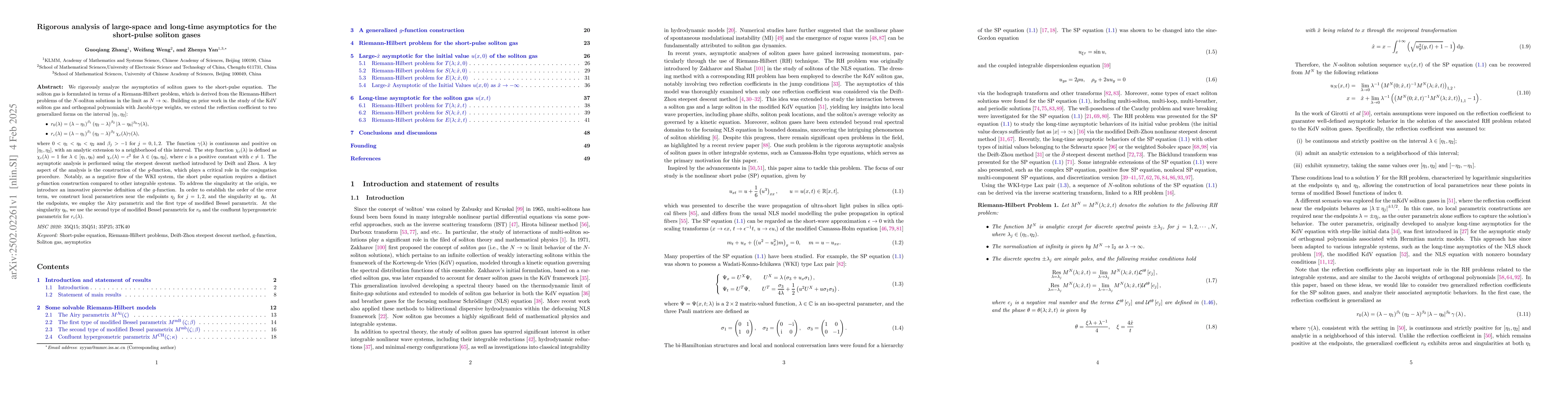 Thumbnail for Rigorous analysis of large-space and long-time asymptotics for the
  short-pulse soliton gases