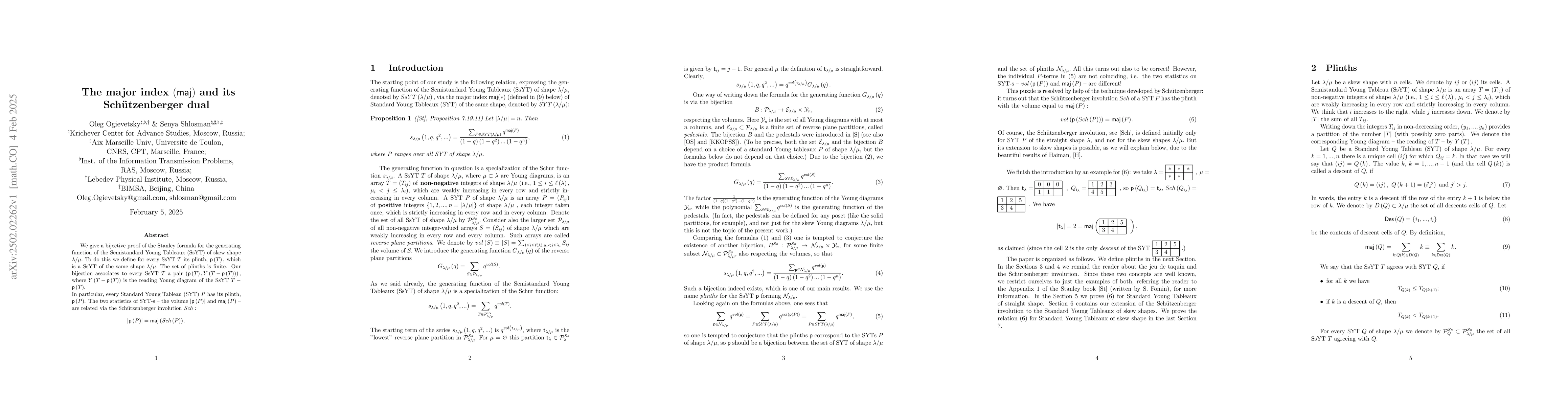 Thumbnail for The major index (maj) and its Schützenberger dual