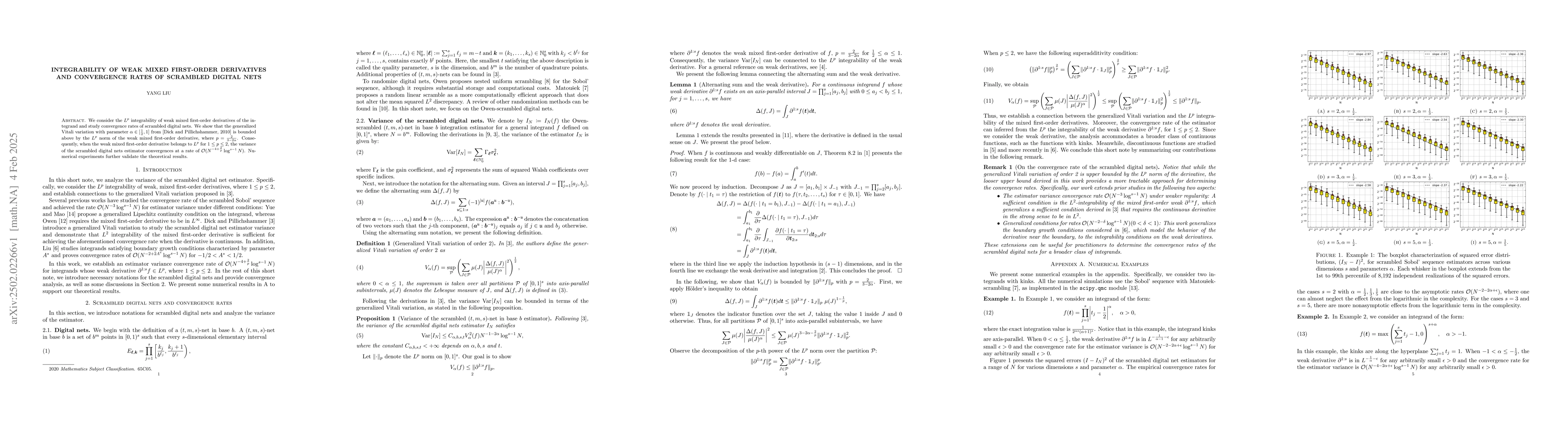 Thumbnail for Integrability of weak mixed first-order derivatives and convergence
  rates of scrambled digital nets