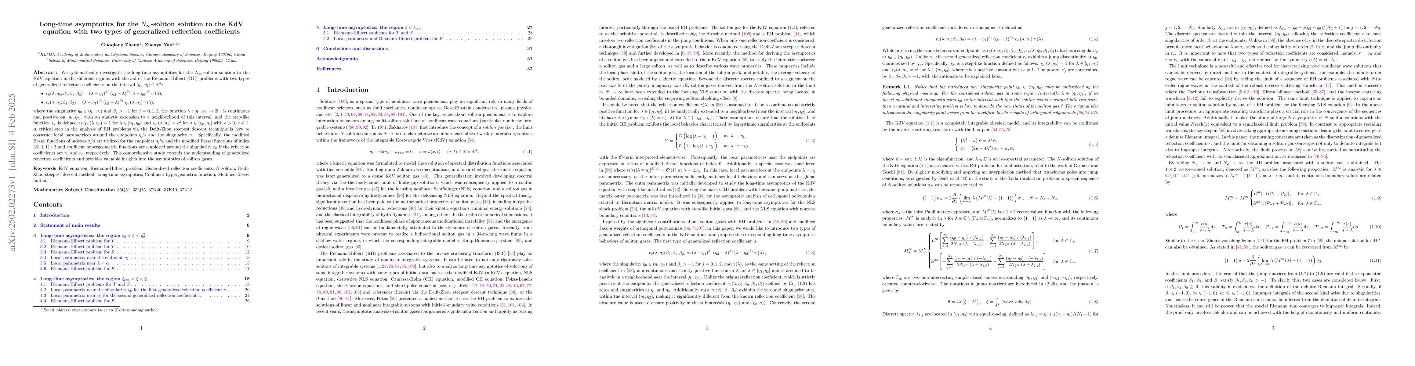 Thumbnail for Long-time asymptotics for the $N_{\infty}$-soliton solution to the KdV
  equation with two types of generalized reflection coefficients