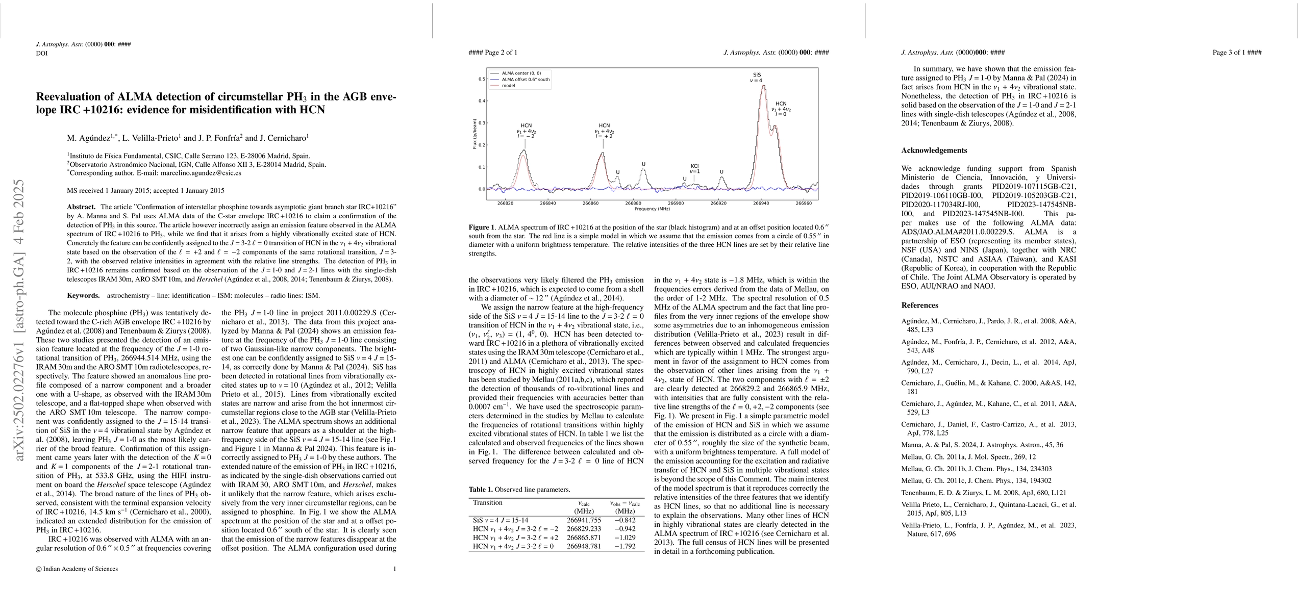 Thumbnail for Reevaluation of ALMA detection of circumstellar PH3 in the AGB envelope
  IRC+10216: evidence for misidentification with HCN