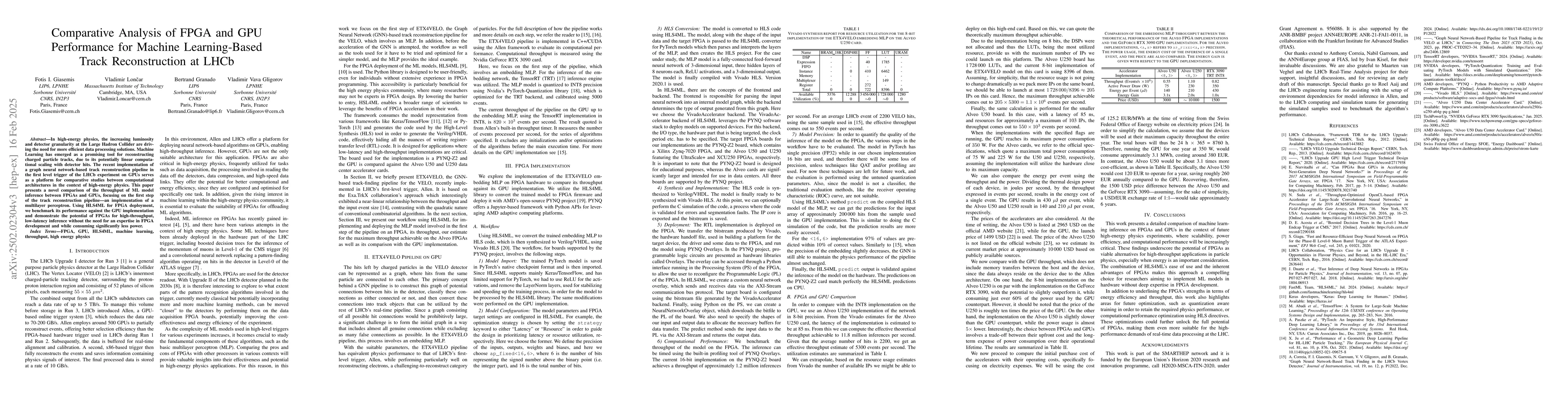 Thumbnail for Comparative Analysis of FPGA and GPU Performance for Machine
  Learning-Based Track Reconstruction at LHCb
