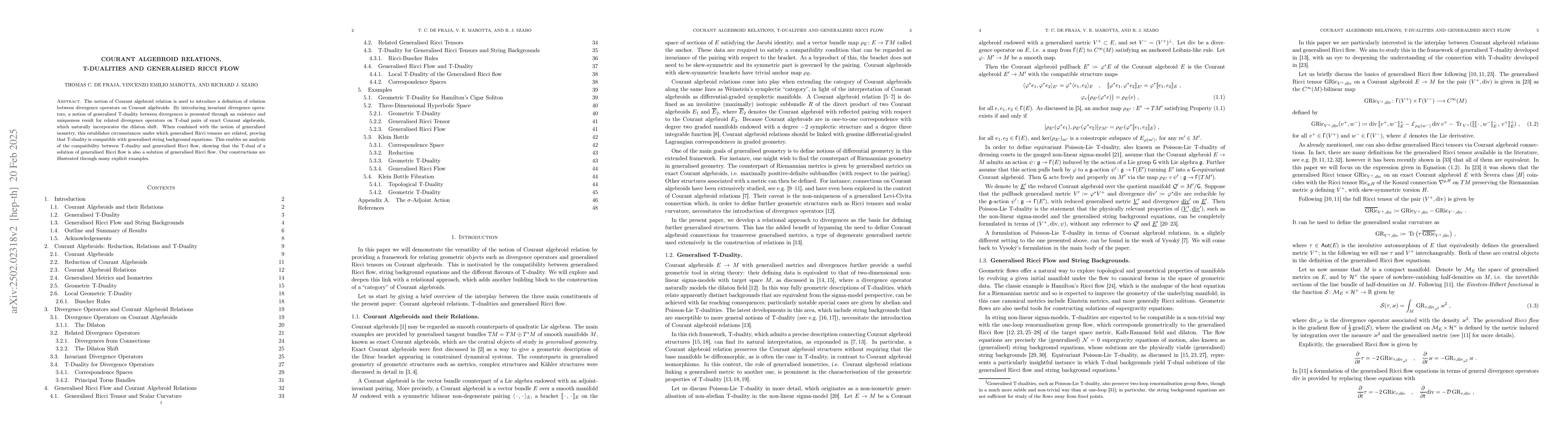 Thumbnail for Courant Algebroid Relations, T-Dualities and Generalised Ricci Flow