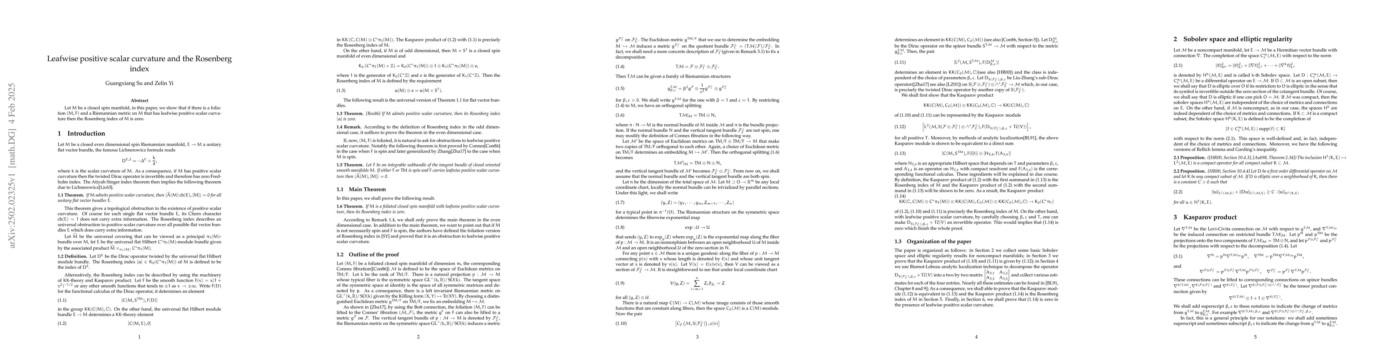 Thumbnail for Leafwise positive scalar curvature and the Rosenberg index