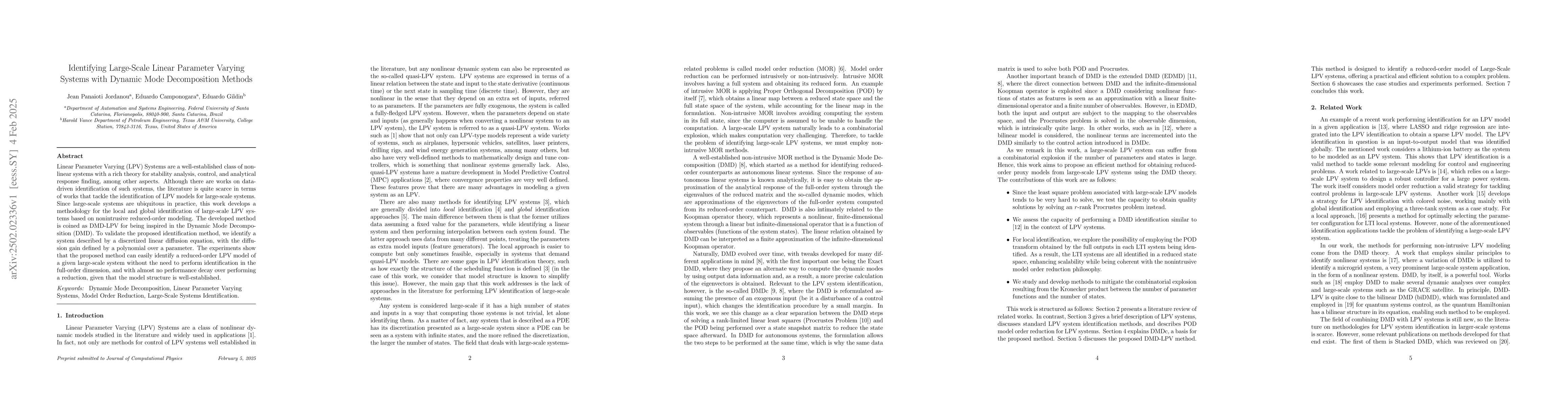 Thumbnail for Identifying Large-Scale Linear Parameter Varying Systems with Dynamic
  Mode Decomposition Methods