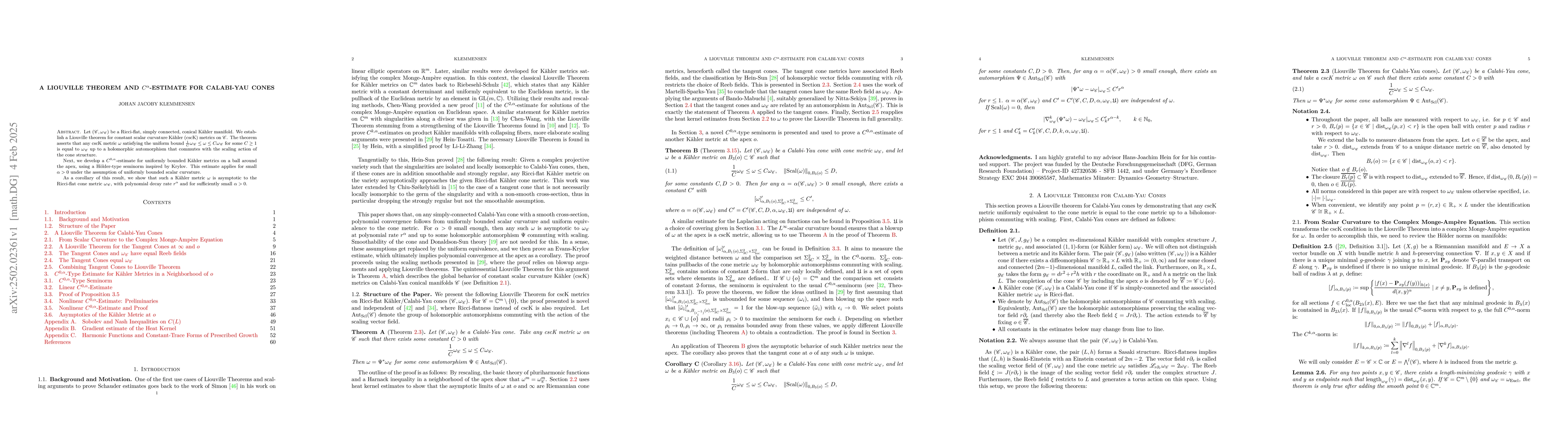 Thumbnail for A Liouville Theorem and $C^α$-Estimate for Calabi-Yau Cones