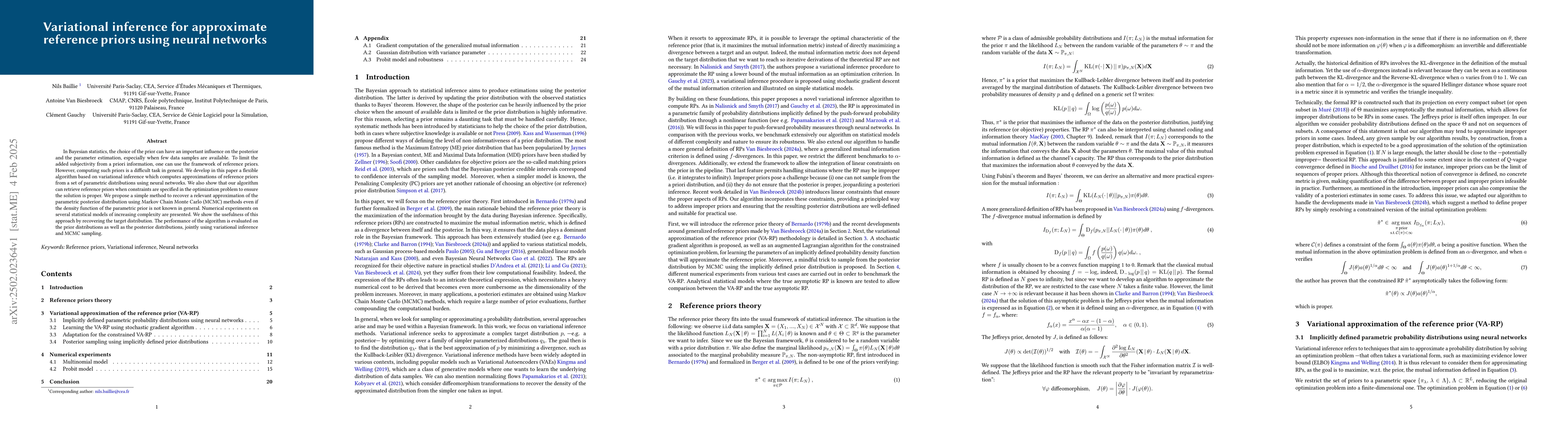 Thumbnail for Variational inference for approximate reference priors using neural
  networks