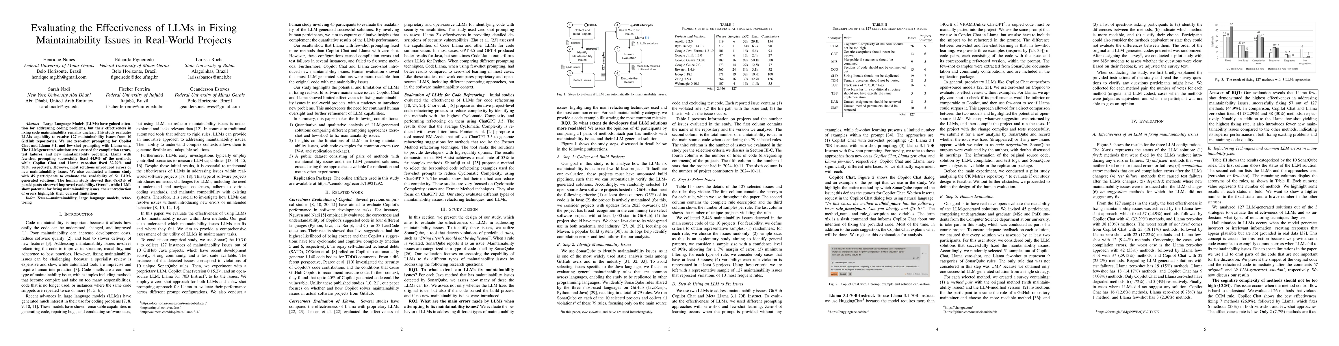 Thumbnail for Evaluating the Effectiveness of LLMs in Fixing Maintainability Issues in
  Real-World Projects