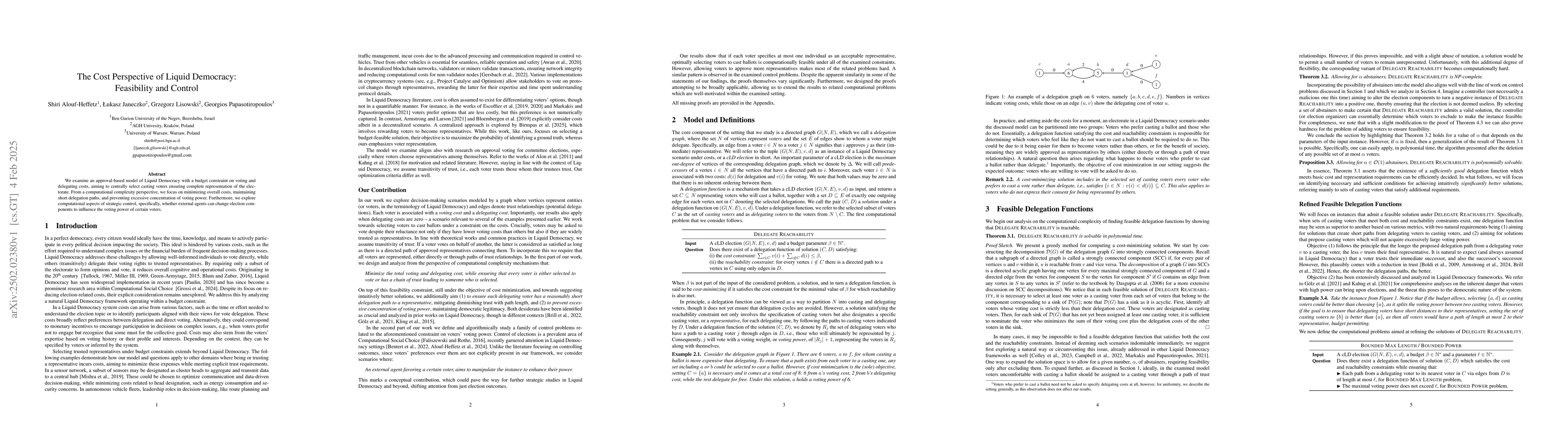 Thumbnail for The Cost Perspective of Liquid Democracy: Feasibility and Control