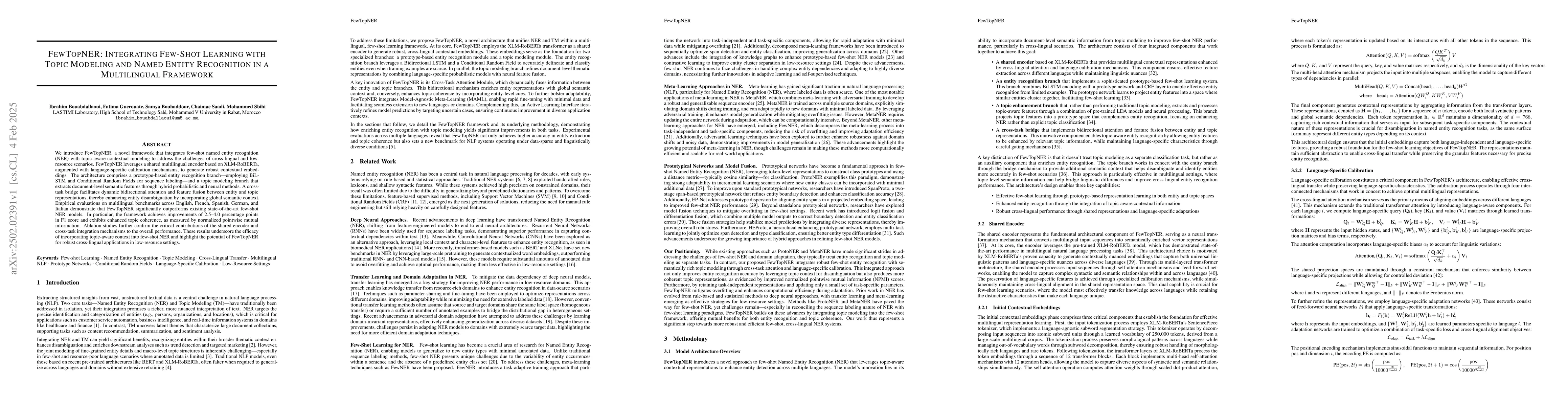Thumbnail for FewTopNER: Integrating Few-Shot Learning with Topic Modeling and Named
  Entity Recognition in a Multilingual Framework