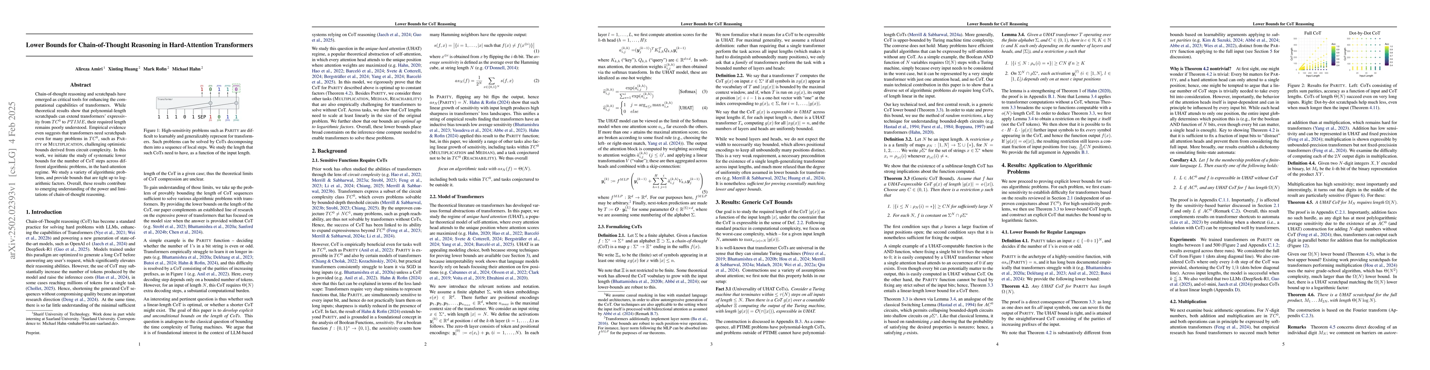 Thumbnail for Lower Bounds for Chain-of-Thought Reasoning in Hard-Attention
  Transformers