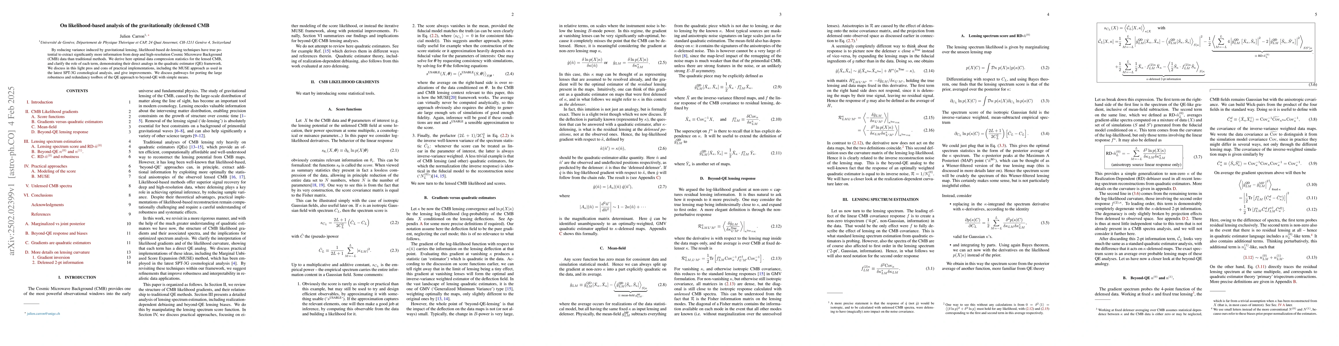 Thumbnail for On likelihood-based analysis of the gravitationally (de)lensed CMB