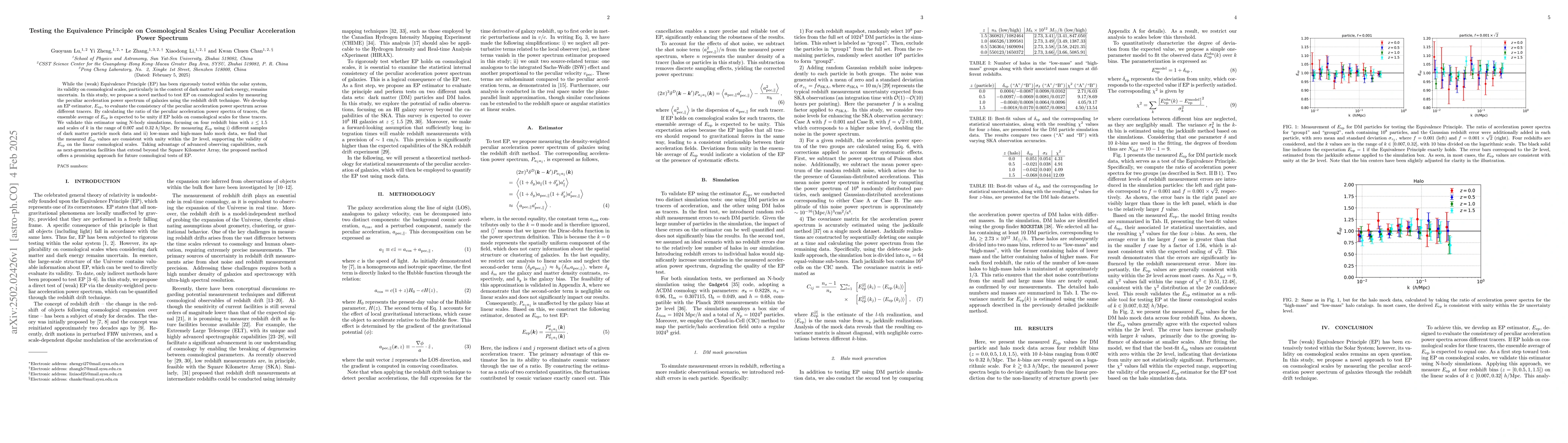 Thumbnail for Testing the Equivalence Principle on Cosmological Scales Using Peculiar
  Acceleration Power Spectrum