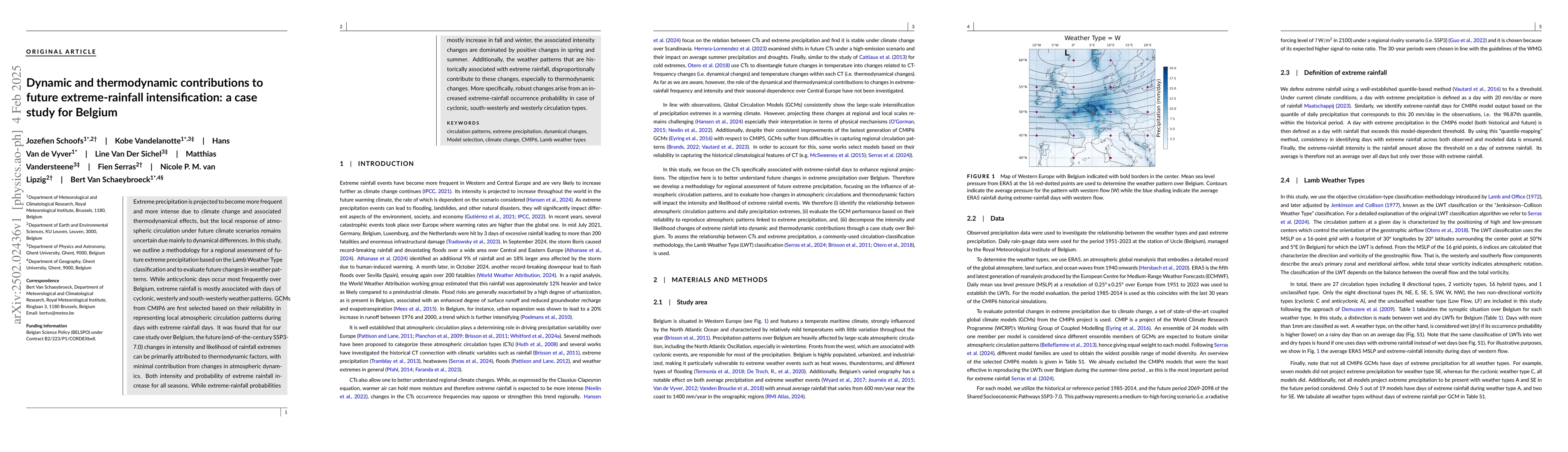 Thumbnail for Dynamic and thermodynamic contributions to future extreme-rainfall
  intensification: a case study for Belgium