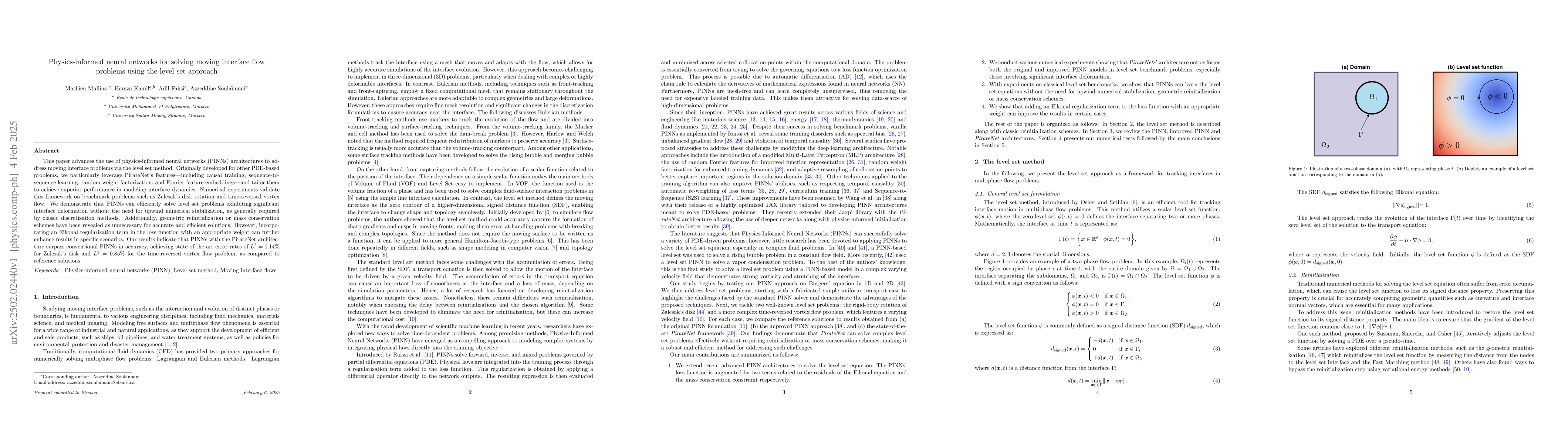 Thumbnail for Physics-informed neural networks for solving moving interface flow
  problems using the level set approach