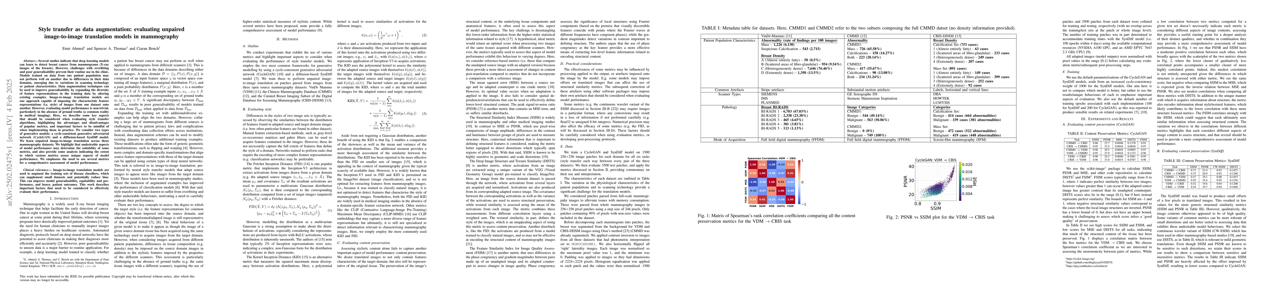 Thumbnail for Style transfer as data augmentation: evaluating unpaired image-to-image
  translation models in mammography