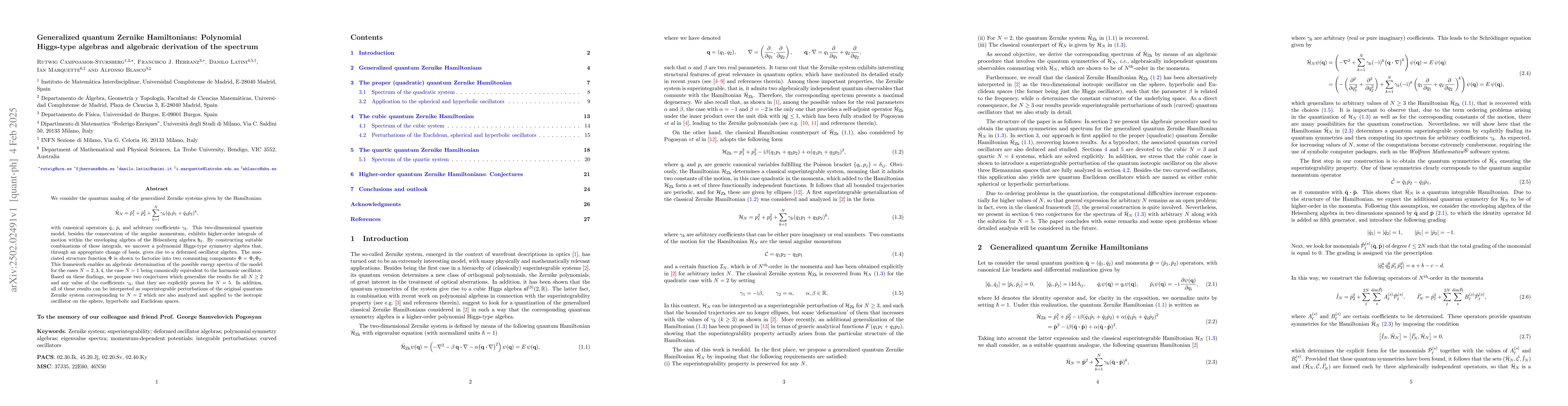 Thumbnail for Generalized quantum Zernike Hamiltonians: Polynomial Higgs-type algebras
  and algebraic derivation of the spectrum