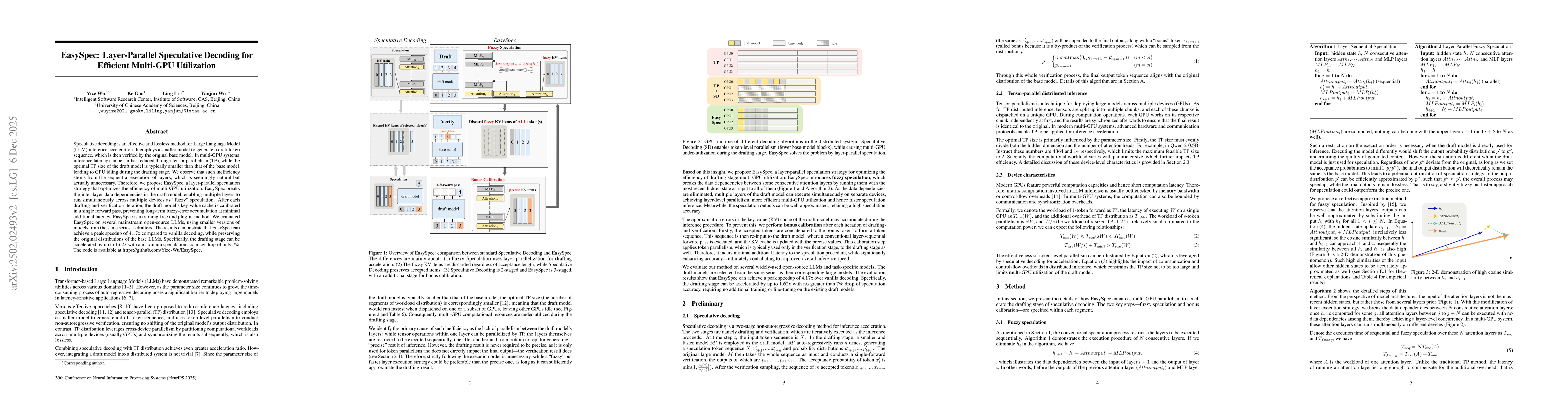 Thumbnail for EasySpec: Layer-Parallel Speculative Decoding for Efficient Multi-GPU Utilization
