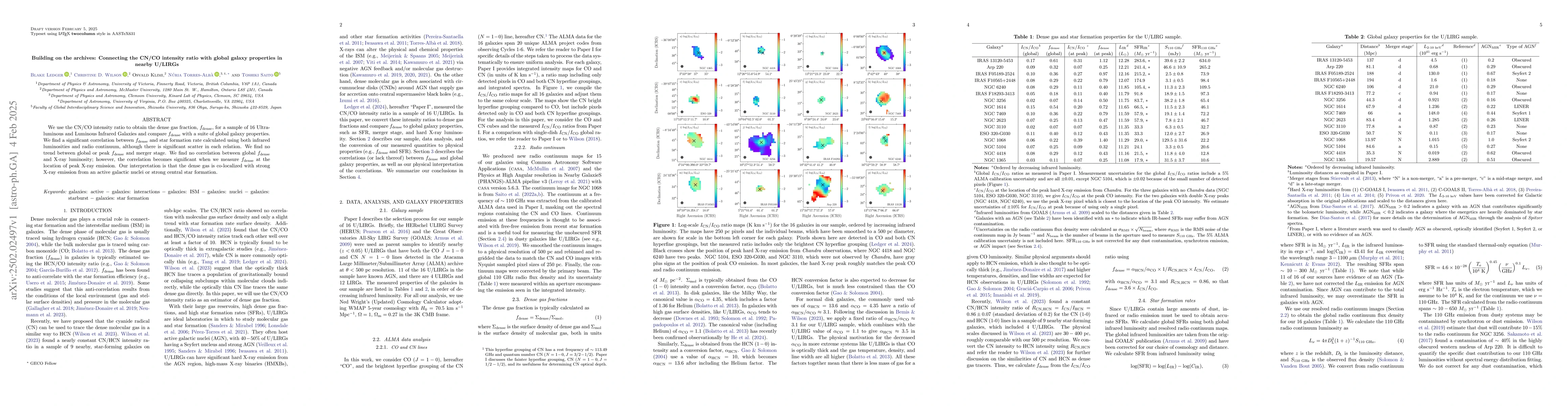 Thumbnail for Building on the archives: Connecting the CN/CO intensity ratio with
  global galaxy properties in nearby U/LIRGs