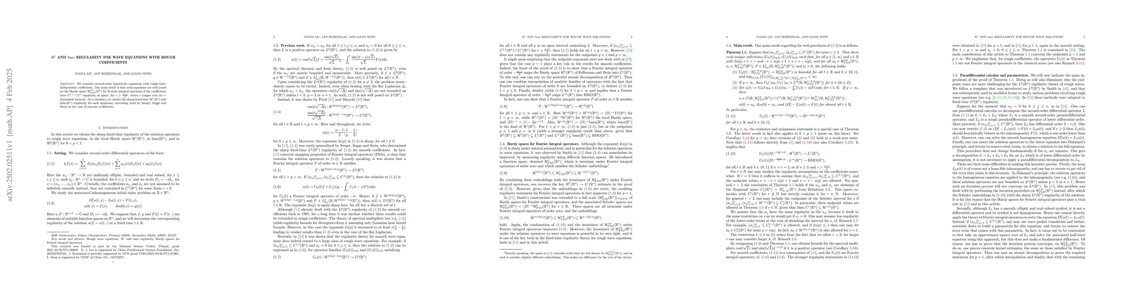 Thumbnail for $\mathcal{H}^{1}$ and $\mathrm{bmo}$ regularity for wave equations with
  rough coefficients