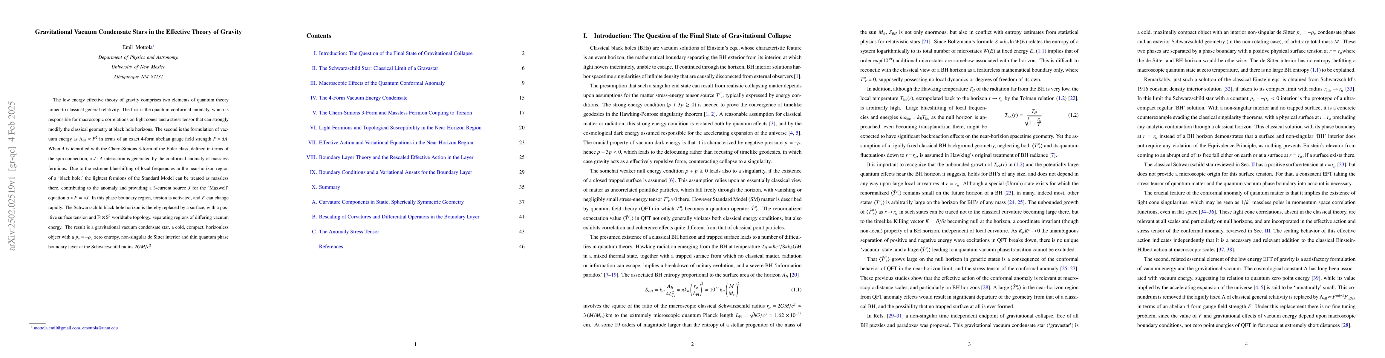 Thumbnail for Gravitational Vacuum Condensate Stars in the Effective Theory of Gravity