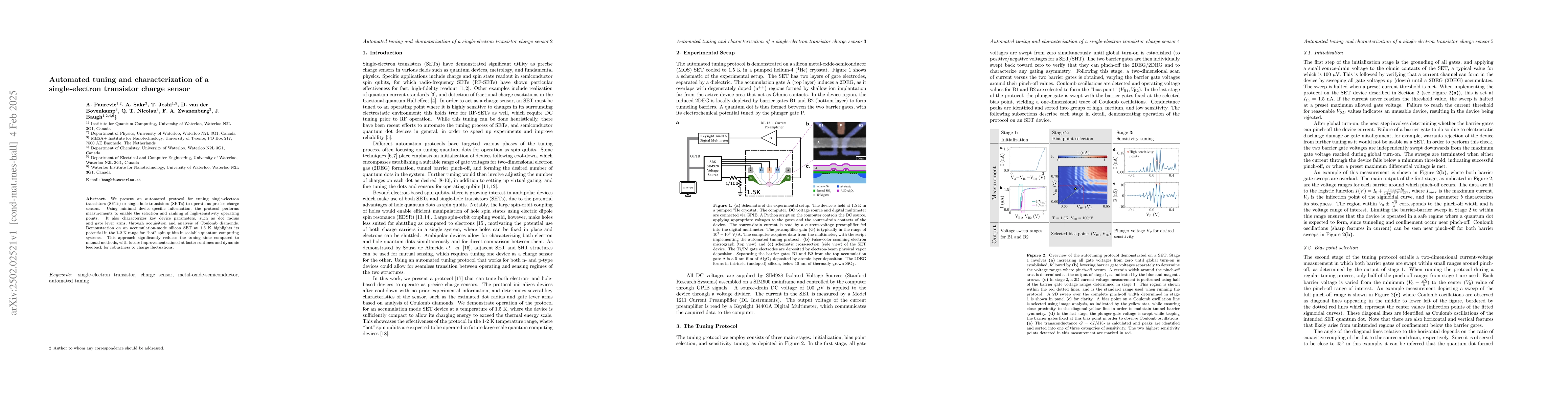 Thumbnail for Automated tuning and characterization of a single-electron transistor
  charge sensor
