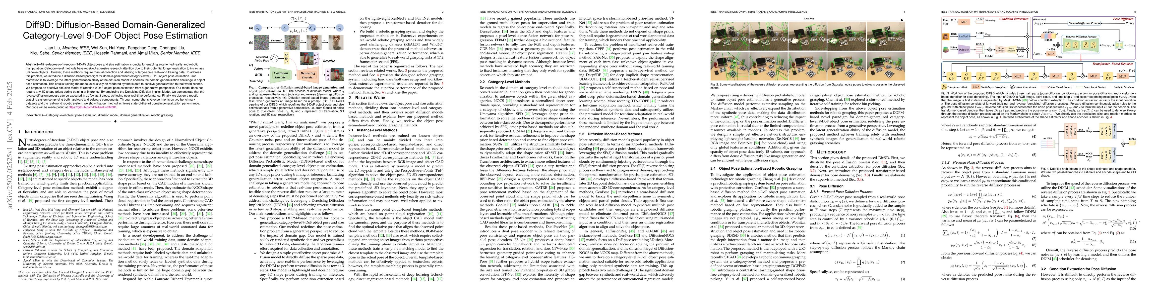 Thumbnail for Diff9D: Diffusion-Based Domain-Generalized Category-Level 9-DoF Object
  Pose Estimation