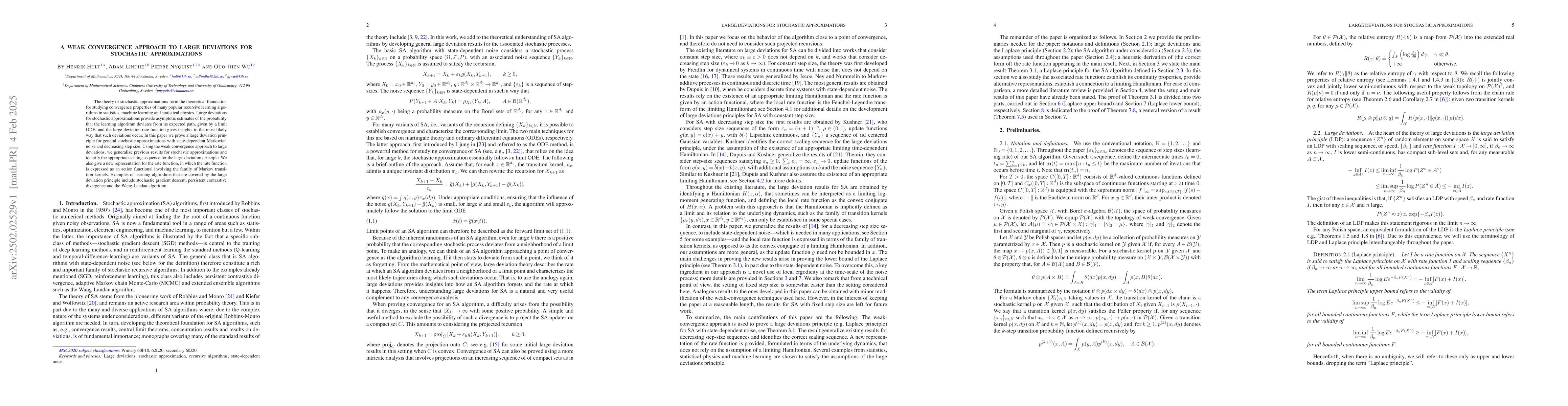 Thumbnail for A weak convergence approach to large deviations for stochastic
  approximations