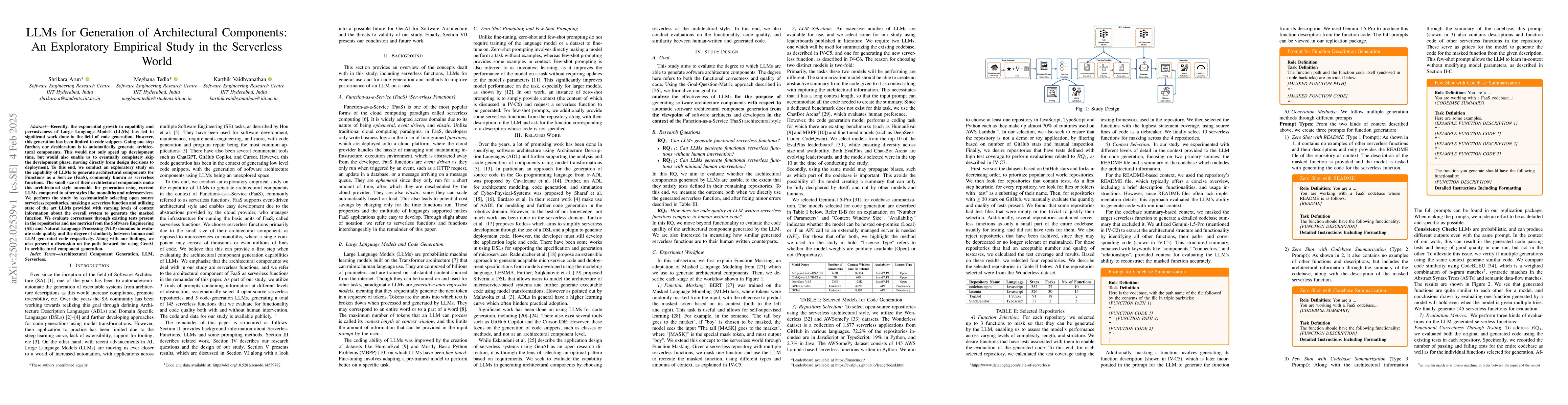 Thumbnail for LLMs for Generation of Architectural Components: An Exploratory
  Empirical Study in the Serverless World