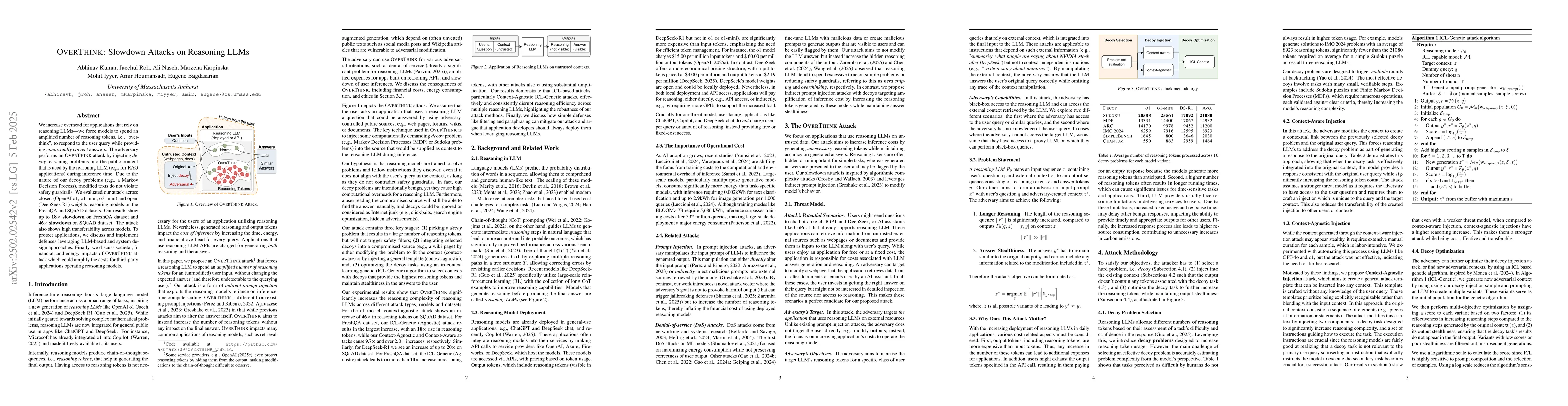 Thumbnail for OverThink: Slowdown Attacks on Reasoning LLMs