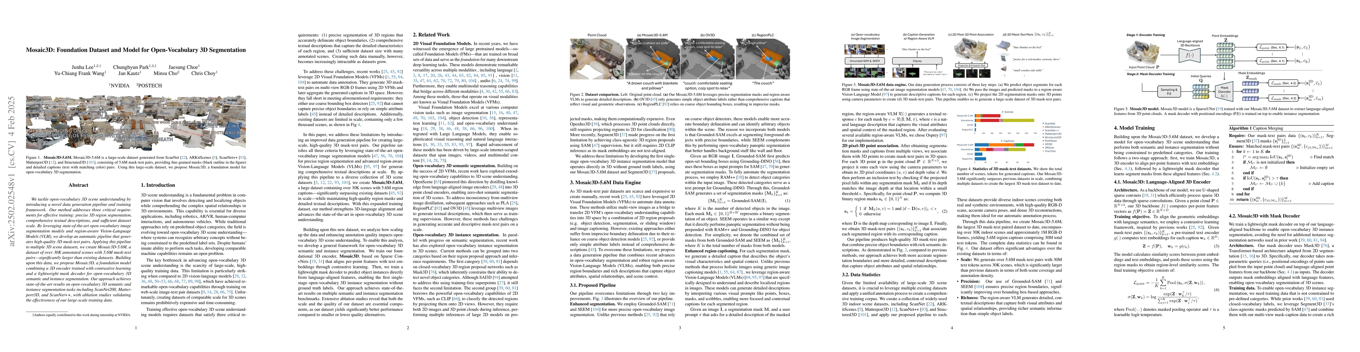 Thumbnail for Mosaic3D: Foundation Dataset and Model for Open-Vocabulary 3D
  Segmentation