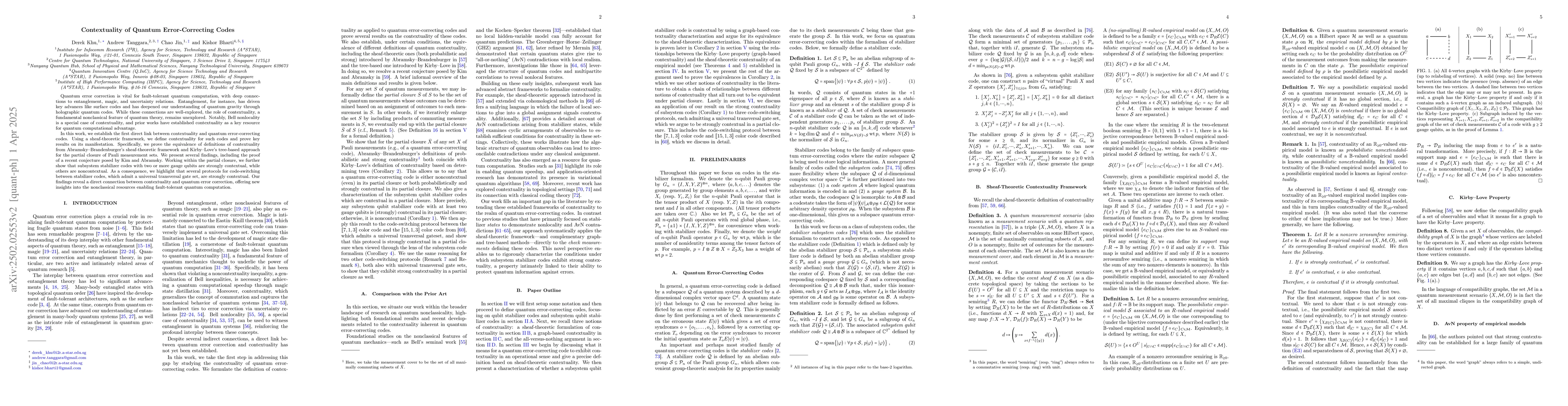 Thumbnail for Contextuality of Quantum Error-Correcting Codes