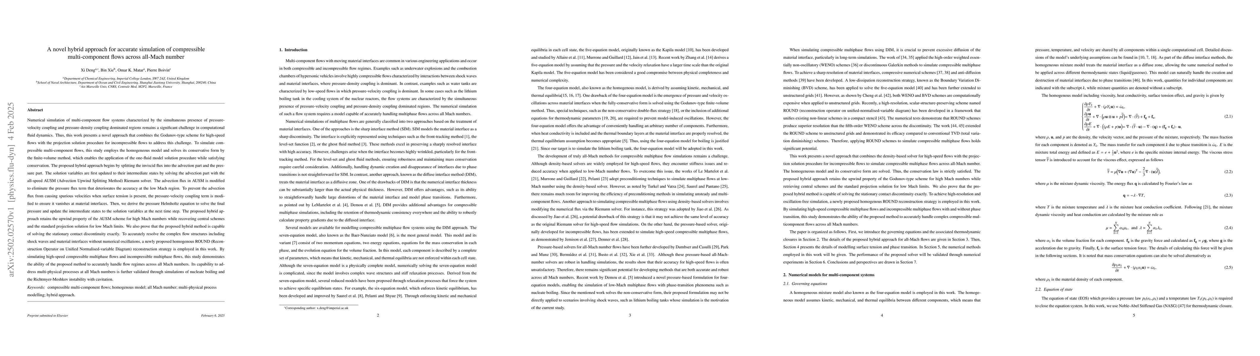 Thumbnail for A novel hybrid approach for accurate simulation of compressible
  multi-component flows across all-Mach number