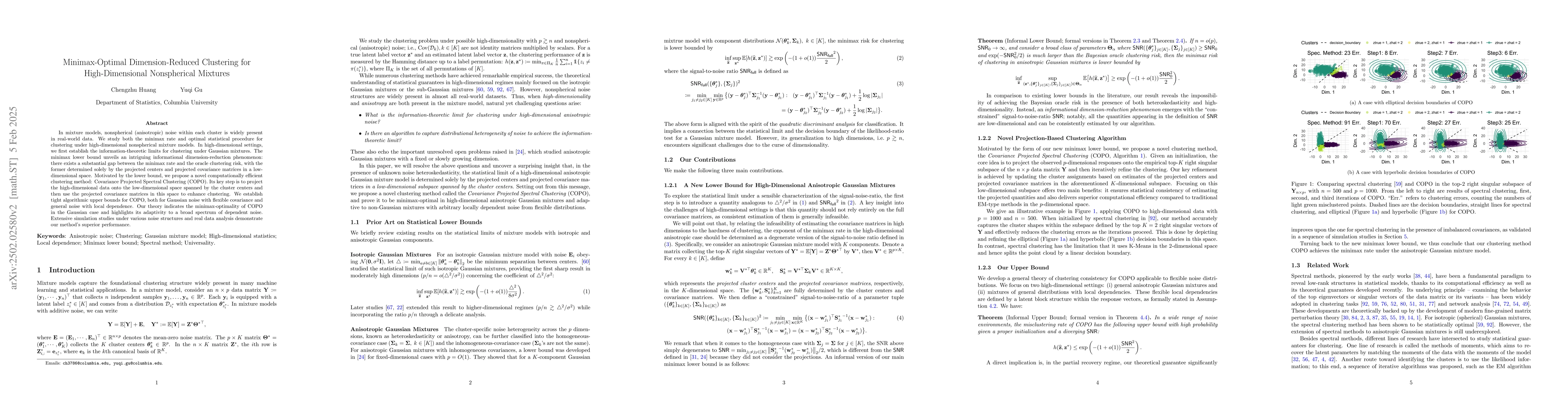 Thumbnail for Minimax-Optimal Dimension-Reduced Clustering for High-Dimensional
  Nonspherical Mixtures
