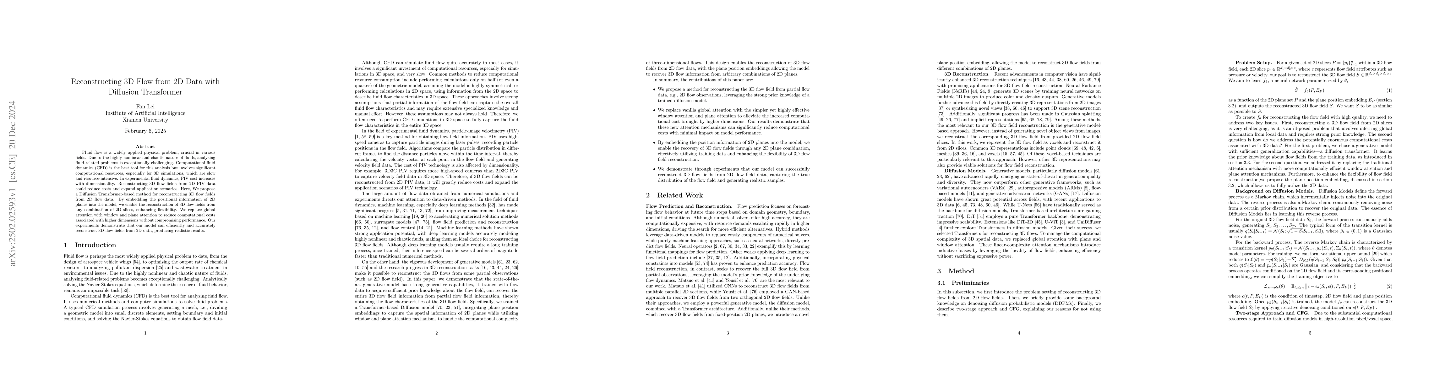 Thumbnail for Reconstructing 3D Flow from 2D Data with Diffusion Transformer