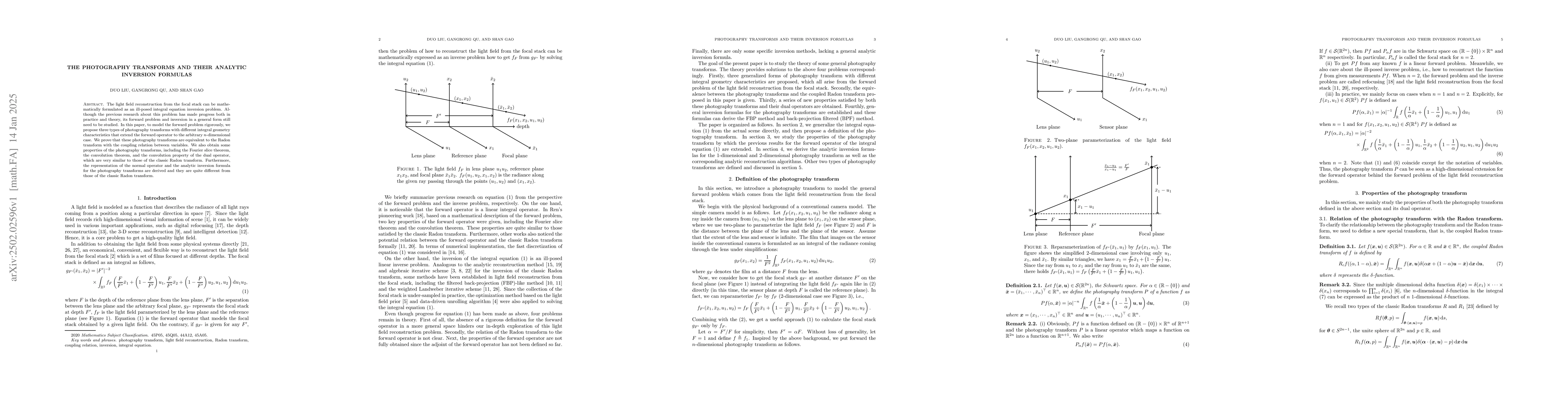 Thumbnail for The photography transforms and their analytic inversion formulas