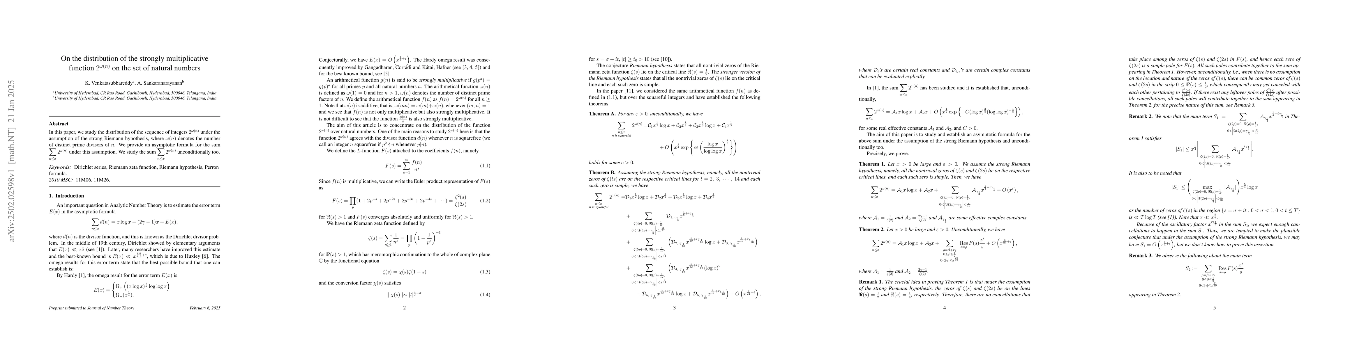 Thumbnail for On the distribution of the strongly multiplicative function
  $2^{Ď‰(n)}$ on the set of natural numbers