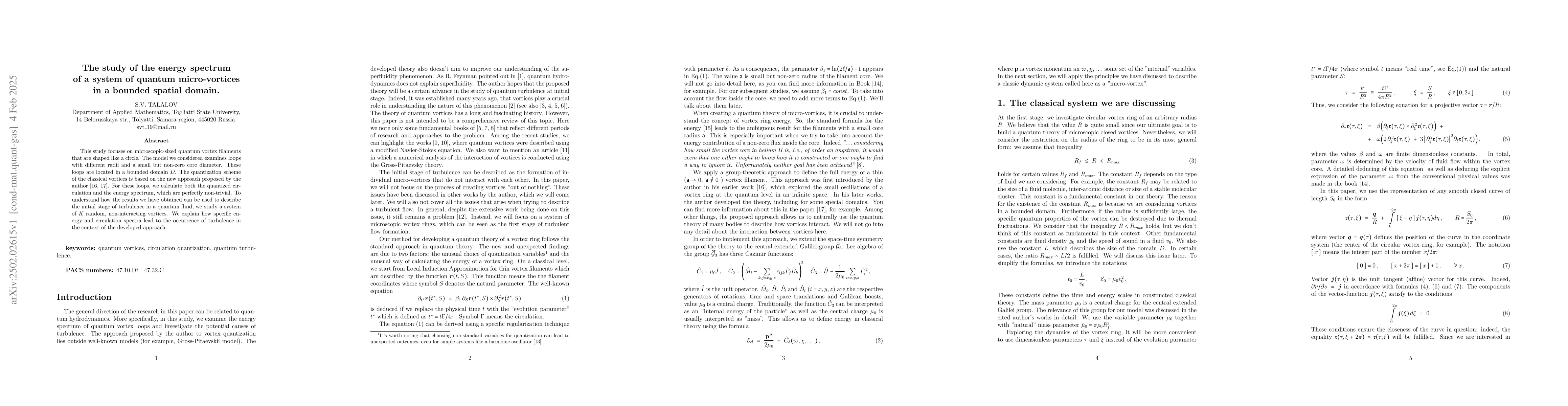 Thumbnail for The study of the energy spectrum of a system of quantum micro-vortices
  in a bounded spatial domain