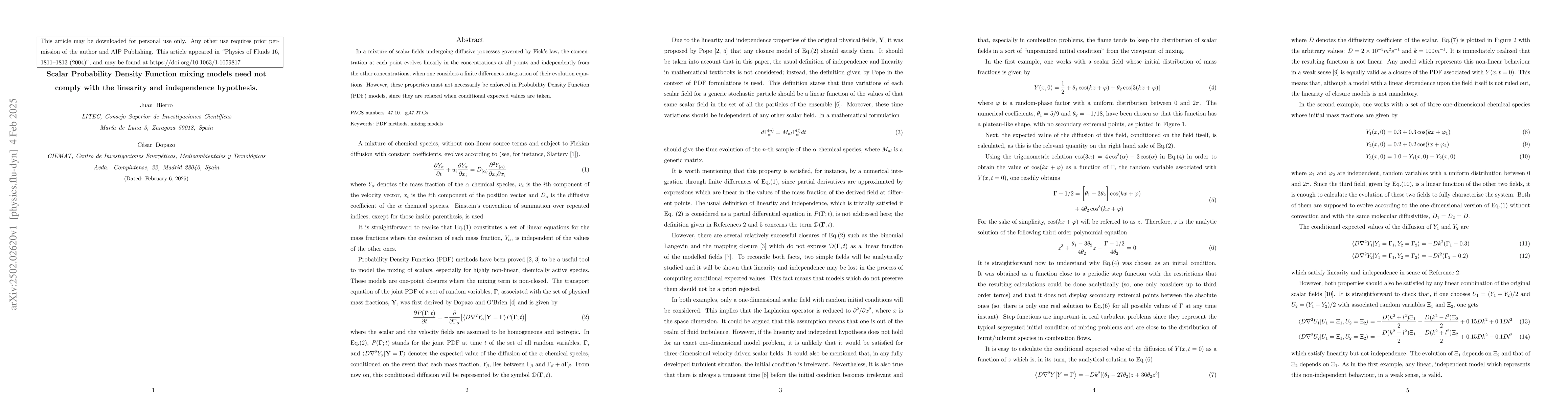Thumbnail for Scalar probability density function mixing models need not comply with
  the linearity and independence hypothesis