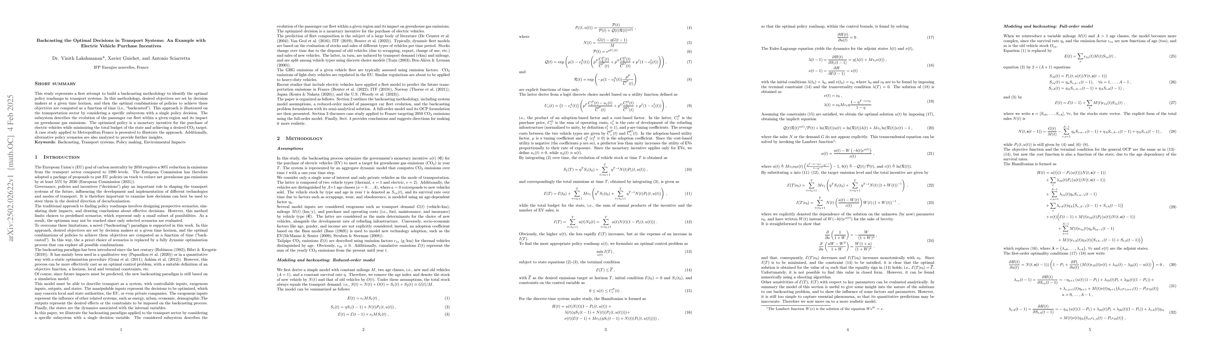 Thumbnail for Backcasting the Optimal Decisions in Transport Systems: An Example with
  Electric Vehicle Purchase Incentives