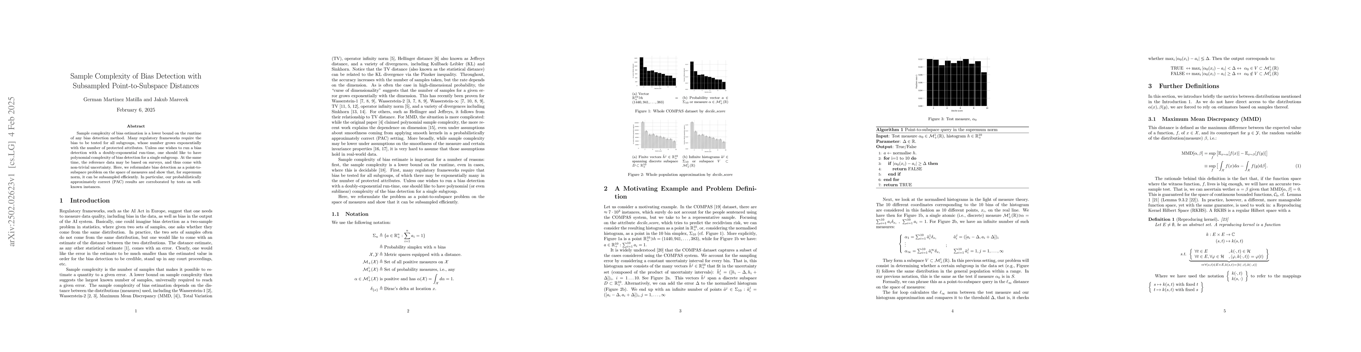 Thumbnail for Sample Complexity of Bias Detection with Subsampled Point-to-Subspace
  Distances