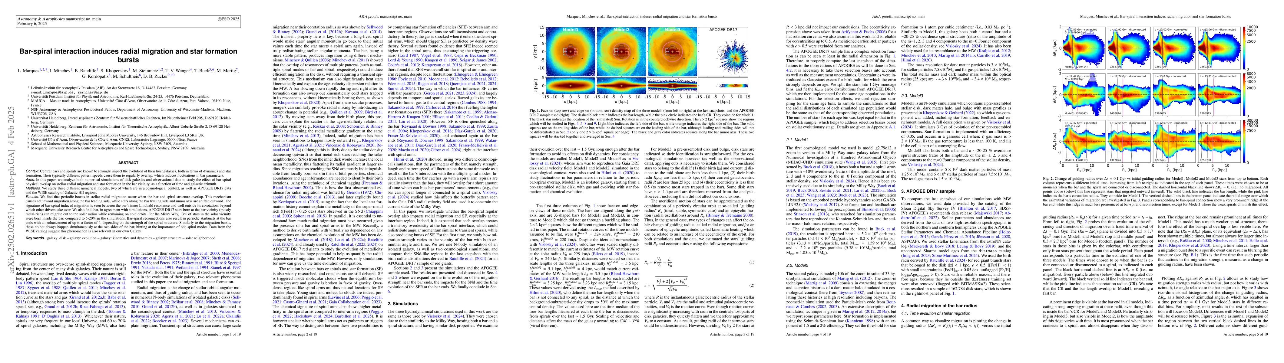 Thumbnail for Bar-spiral interaction produces radial migration and star formation
  bursts