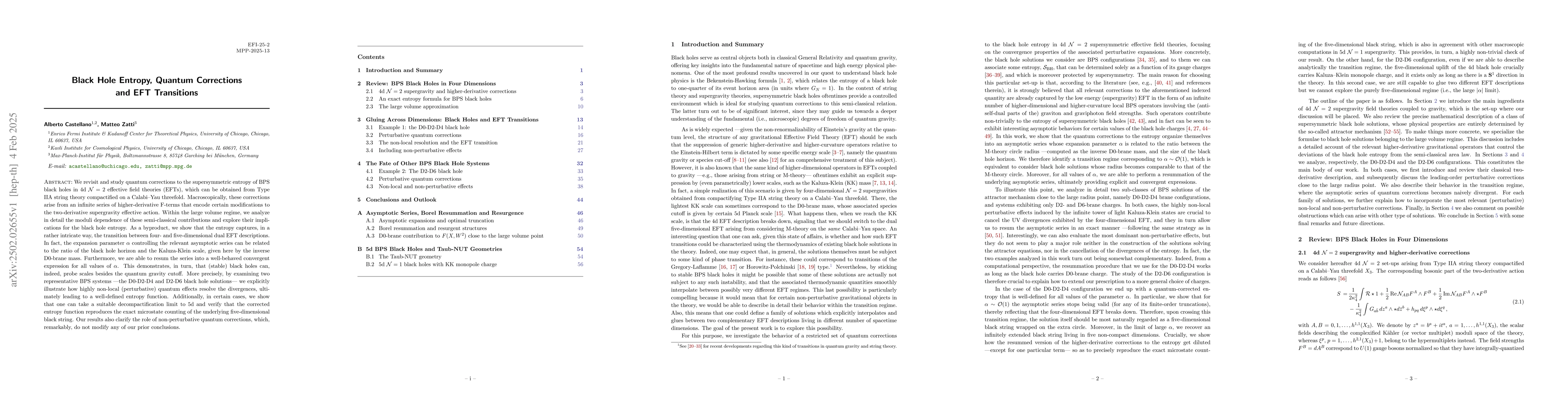 Thumbnail for Black Hole Entropy, Quantum Corrections and EFT Transitions