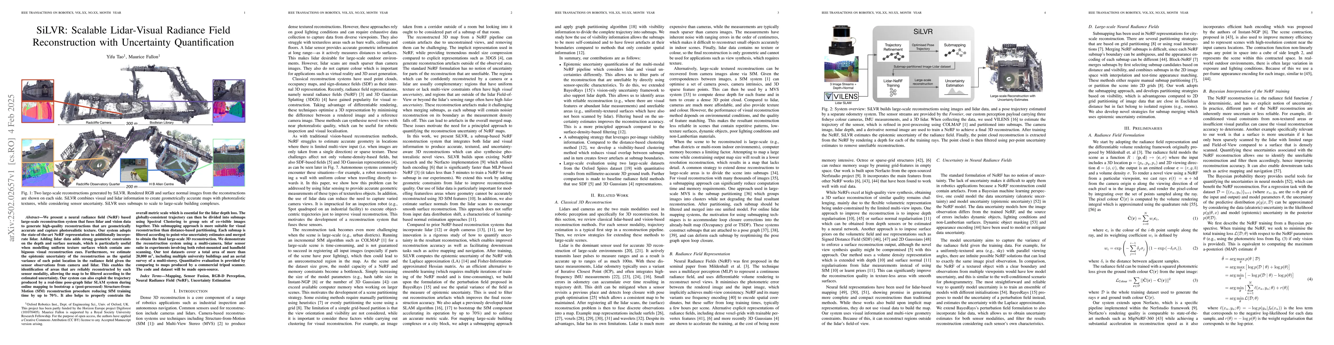 Thumbnail for SiLVR: Scalable Lidar-Visual Radiance Field Reconstruction with
  Uncertainty Quantification