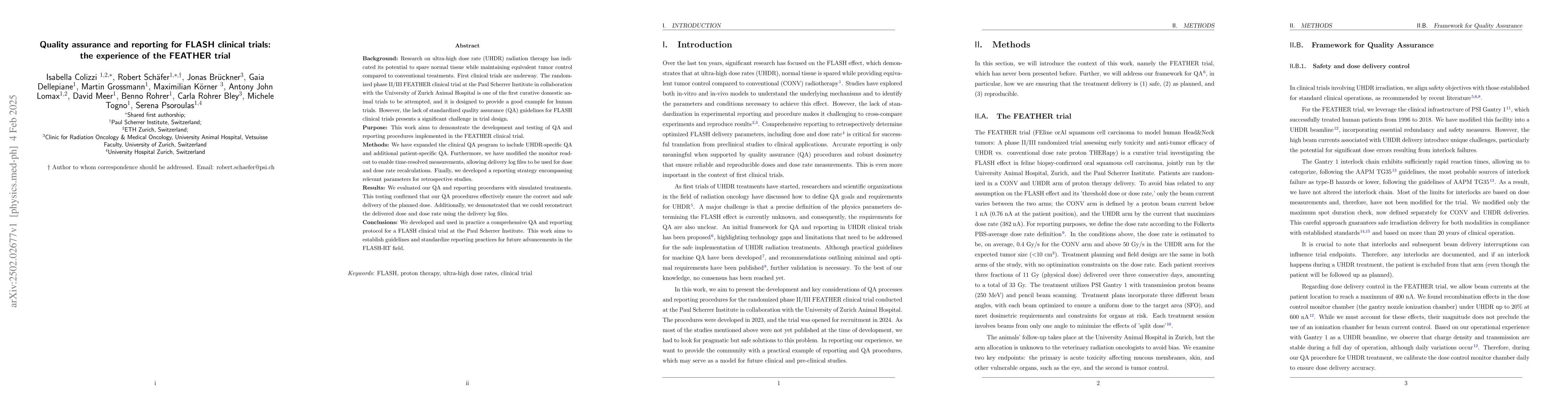 Thumbnail for Quality assurance and reporting for FLASH clinical trials:the experience
  of the FEATHER trial