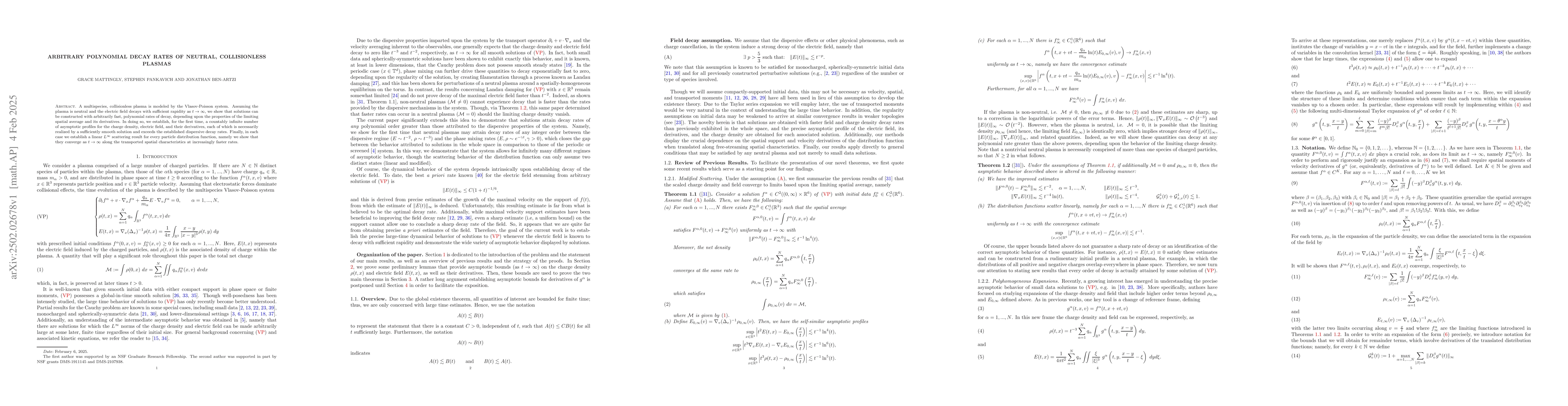 Thumbnail for Arbitrary Polynomial Decay Rates of Neutral, Collisionless Plasmas