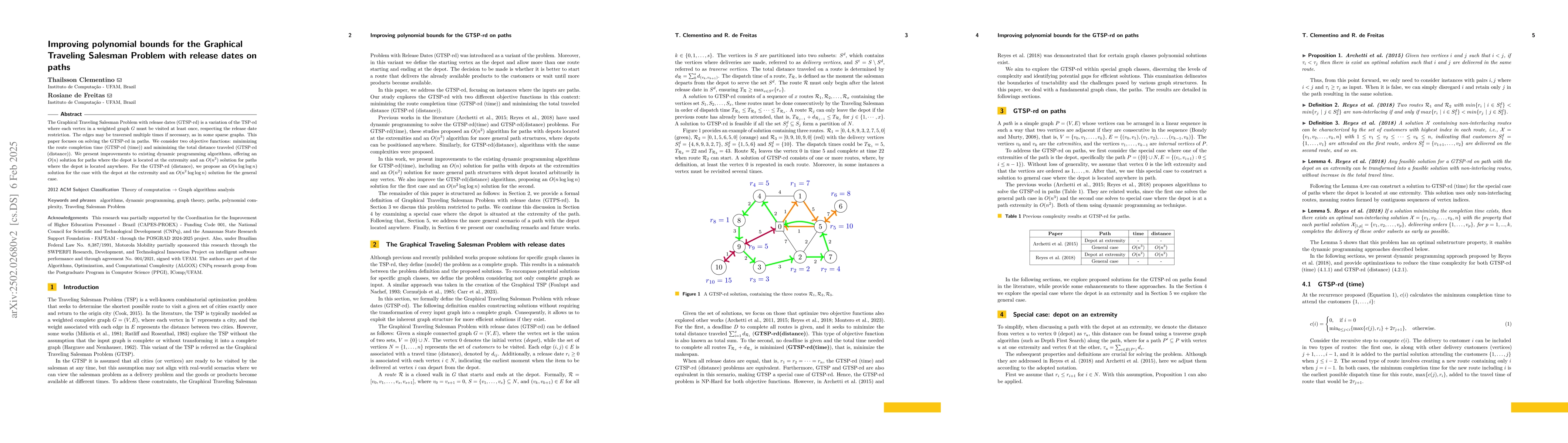 Thumbnail for Improving polynomial bounds for the Graphical Traveling Salesman Problem
  with release dates on paths